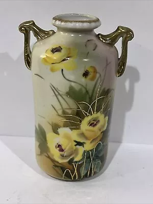 Buy Antique Noritake Nippon 1911 Floral, Gold Hand Painting Vase With Handles 6” T • 154.11£
