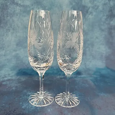 Buy 2 X Royal Brierley Crystal Tiger Lily Flower Champagne Flute Glass Signed Pair • 80£