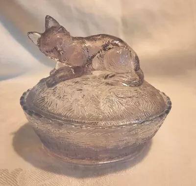 Buy Antique Zabkowice Rare ~Purple~ Glass Fox On Nest Trinket Box Polland • 132.81£