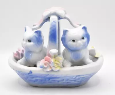 Buy Vintage Bone China Cats In A Basket Figurine Statue Ornament • 10.95£