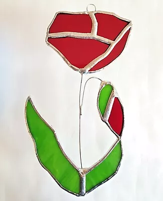 Buy Red Poppy Stained Glass Suncatcher Garden Flower Window Wall Hanging Gift • 14.95£