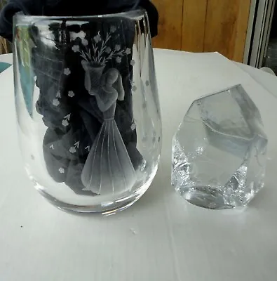 Buy 2 MCM Sweden Etched Glass Orrefors Palmquist Flower Girl Vase Reijmyre Stag Ice  • 75.89£