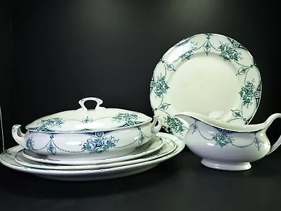 Buy Beautiful Antique Unmarked Pottery Dinner Serving Dishes Platters Tureen • 39£
