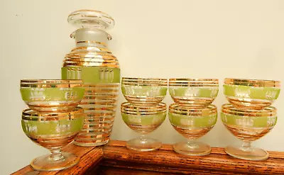 Buy French Tchecoslovaquie ART DECO Glass Cocktail Shaker 8 Glasses Enamel & Gilding • 285£