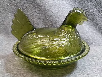 Buy Vintage Indiana Glass Green Hen On Nest Candy Dish 7” • 23.52£
