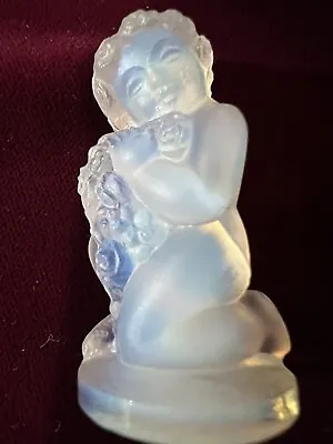 Buy Sabino Art Glass Paris France Opalescent Crystal Child Cherub Roses Figurine • 27.02£