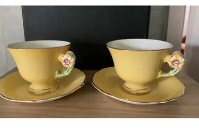 Buy Royal Winton Grimwades Yellow Petunia 2 Tea Cups & Saucers Tea Set Flower Handle • 30£