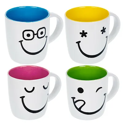 Buy 4x Large Tea Coffee Latte 11oz Stoneware Printed Funny Faces Mugs Cups Gift Set  • 14.99£