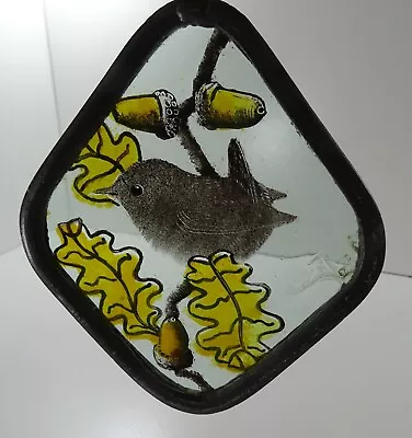 Buy Stained Glass Panel: Wren With Oak Leaves & Acorns. Lozenge Shaped -hanging Loop • 14.75£