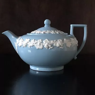 Buy Wedgwood Embossed Queensware White On Blue Teapot • 130£