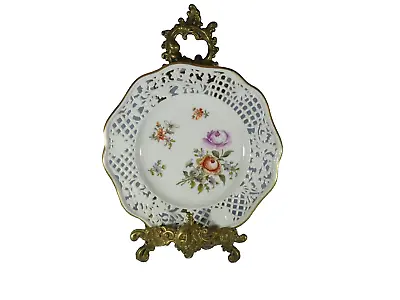Buy Meissen Style Reticulated Plate Floral Pattern White Background Gold Rim #3 • 30£