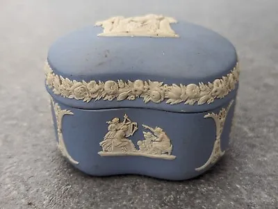 Buy Vintage Jasperware Wedgewood Trinket Box Kidney Shaped Blue Made In England  • 9.90£