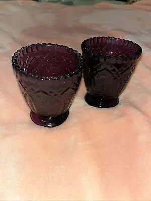 Buy Set Of 2 Cut Glass Amethyst Votives Candle Holder Empty Jar Decor 4” • 3.84£