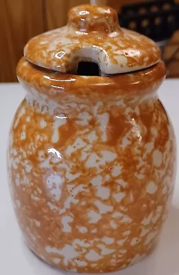 Buy BBP Beaumont Brothers Pottery Ohio Orange Jam Jar Container With Lid • 14.40£