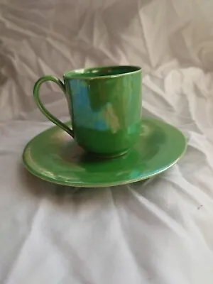 Buy Ruskin - Demitasse Cup/Saucer Egg Shell Pottery  Green Mottled Lustre Glaze • 200£