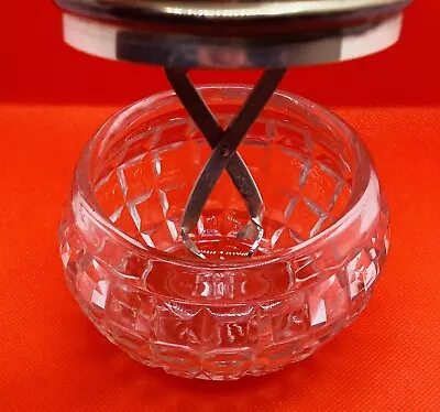 Buy Vintage Cut Glass Sugar Bowl Silver Plated Lid With SOS Pascall PATENTs Tongs • 19.99£