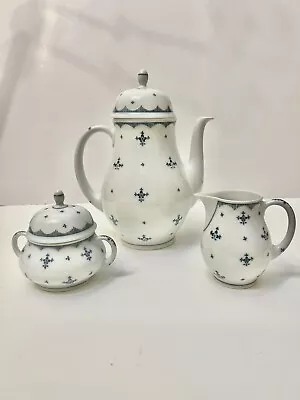 Buy Thomas Bone China Teapot Creamer Sugar Bowl 1920s Bavaria Blue Flowers On White • 72.34£