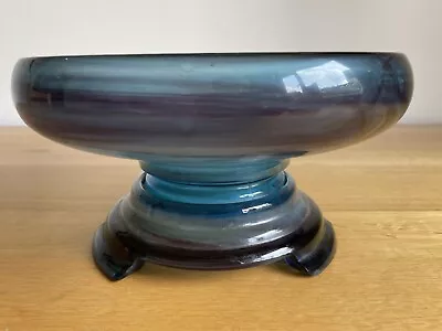 Buy Larger Art Deco Davidson Blue Cloud Glass Bowl • 15£