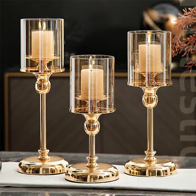 Buy Tall Glass Pillar Candle Holder Wedding Centrepiece Tealight Candles Stick Stand • 7.33£
