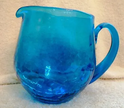 Buy Vintage Blenko Crackle Glass Turquoise Squat Pitcher 1950's 5 5/8 Inches • 27£