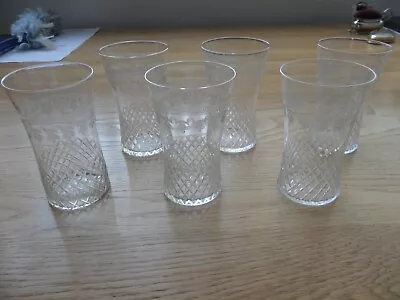 Buy 6 X PALL MALL SMALL TUMBLERS SHOT GLASSES ETCHED AND CUT 9 Cm TALL 3  9/16  • 30£