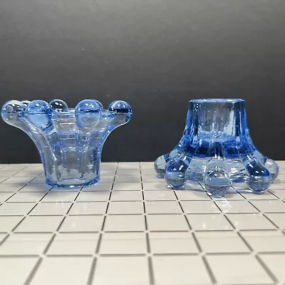 Buy Vintage Blue Glass Candle Holders Candlesticks Pair Taper Or Tea Lights • 12£