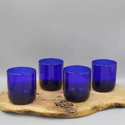 Buy Vintage Libbey Cobalt Blue Glass Short Tumblers - Set Of 4 • 23.83£