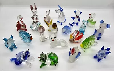 Buy Lot  21 Vintage Miniature Mini Hand Blown Art Glass Animals-Frog Fish Dinosaur + • 45.47£