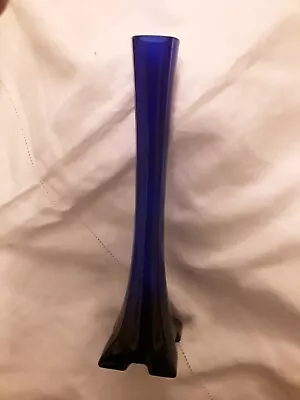Buy Vintage   Cobalt Blue Glass Bud Vase   8.0 Inches High With Square Base • 10£