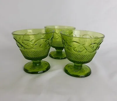 Buy Vintage Set Of 3 Indiana Green Glass Dessert/Sherbet Cup • 27.84£