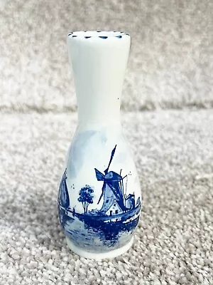 Buy Vintage Small Bud Vase Blue And White Delft Ware Windmill Design • 24.99£