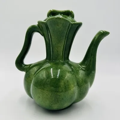 Buy Pumpkin Pottery Teapot Mid-Century Green Serveware Ceramic 1970 Vintage • 65.46£