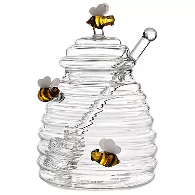 Buy Transparent Honey Jar With Dipper And Lid Glass Beehive Style Honey Glass Pot • 15.04£