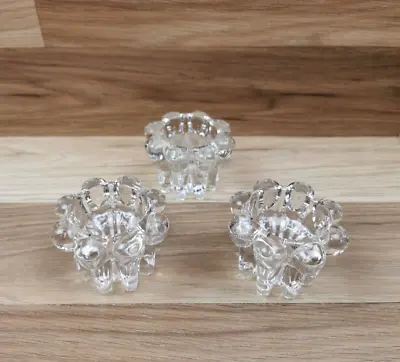Buy 3 X Vintage Reims France Clear Glass Candle Holders • 12.99£