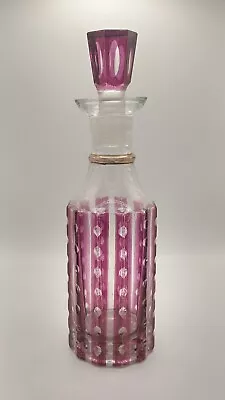 Buy Vintage Cranberry Flashed Glass Decanter Scent Perfume Bottle Cut Glass Indian • 12£