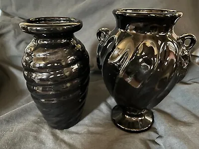 Buy Set Of Two Vintage Haeger Pottery Swirl Black Vases • 53.96£