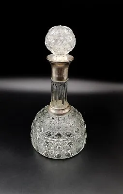 Buy Vintage Pressed Glass Hobnail Decanter With Metal Bands And Unmatched Stopper • 16.50£