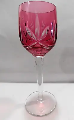 Buy Bohemian Crystal Wine Glass Cranberry Cut To Clear • 19.20£