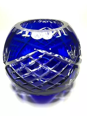 Buy Vintage Bohemian Cobalt Blue Cut Crystal Glass Vase 4  Tall • 70.99£