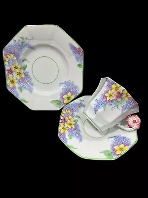 Buy Rare  MELBA Bone China “FLOWER HANDLE ”LILAC TIME“  Tea Cup,  Saucer &Side Plate • 99£