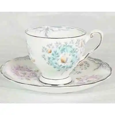Buy Tuscan Fine English Bone China Made In England Cup & Saucer Pink Blue Silver • 18.95£