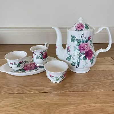 Buy Vintage English Rose Roy Kirkham Bone China Teapot Sugar Creamer Set 1992  • 89.61£