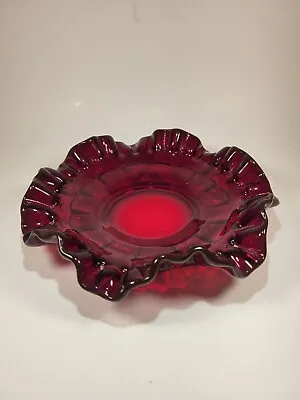 Buy Vtg Fenton Hobnail Ruby Red Crimped Ruffled Bowl 8  No Damage • 14.44£