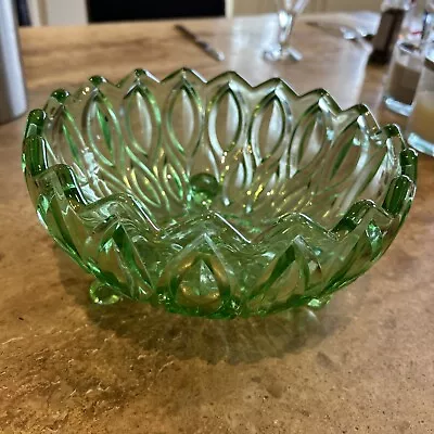 Buy Vintage Green Glass Fruit Bowl 9” • 24.99£