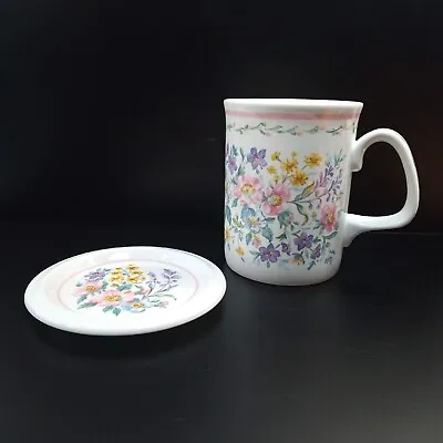 Buy Marks And Spencer Mug & Lid/ Coaster.  Floral Fine Bone China Made In UK VGC • 12.99£