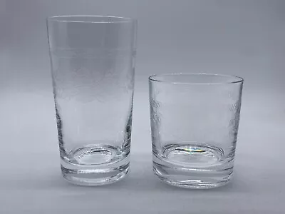 Buy 2 ETCHED FLOWER PATTERNED GLASSES 1xTALL & 1x HEAVY BOTTOM SHORT WHISKY TUMBLER • 9.99£