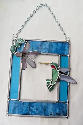 Buy Handcrafted Stained-Glass Kiln Formed 3-D Lily/Hummingbird/Lavender/Turquoise • 45.43£