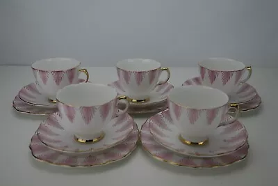 Buy Vintage(1930s) Royal Vale Art Deco Tea/Cup/Plate Trios(5) Stunning Pink Pattern • 42.50£