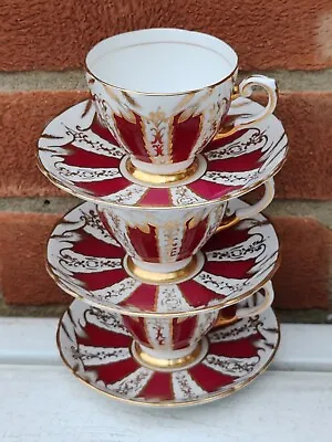 Buy Vintage Royal Tuscan Fuschia Gold Scalloped 2 Teacups & Saucers Fine Bone China • 30£
