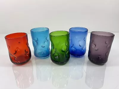 Buy Lot Of 5  Blenko Handblown Multicolor Pinched Dimpled Crackle Tumblers • 95.90£